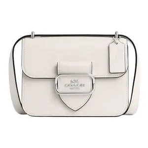 COACH Leather Flap Crossbody Bag with Logo and Multi-Pocket Design for Women in Glacier White