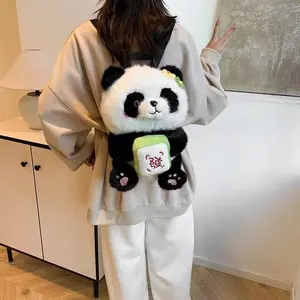 Cute Panda HuaHua Children's Backpack Cartoon Plush Bag, with Lucky Apple Design, Lightweight Travel Backpack