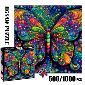 1pc 1000 piece adult puzzle 58x58cm Colorful Ornate Butterfly with Circular Patterns 500 pieces paper jigsaw puzzle suitable for DIY creative games for adults and families, birthday and holiday stress