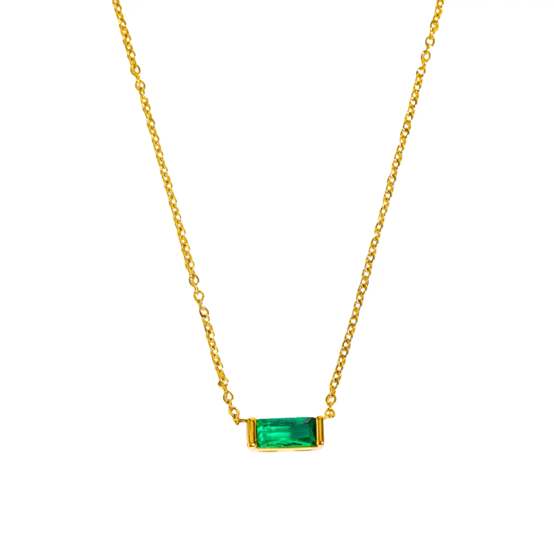 GGIRL 18K Gold Plated Birthstone Necklace, Minimalist Dainty Baguette Gemstone Charm Jewelry, Personalized Gift for Her for Christmas, Birthdays