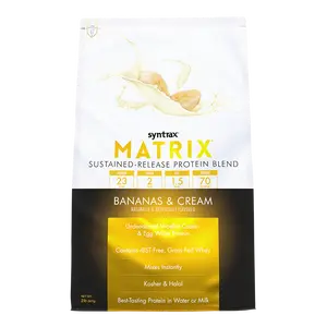 Syntrax Nutrition Matrix, Sustained-Release Whey Protein Blend, Bananas and Cream, 2 lbs  Undenatured Micellar Casein & Whey Blend for Easy Mixing
