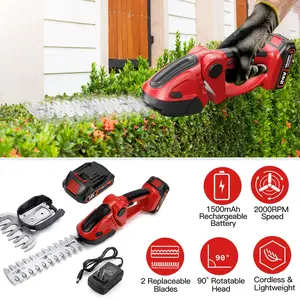 2-in-1 Cordless Grass Trimmer & Hedge Shear Cordless Power Tools for Grass & Shrubs, 400W Motor (2000RPM), 2.04lbs Lightweight, 90° Adjustable Cutting Angle, 1500mAh Rechargeable Battery, SK5 Steel Blades, Double Safety Lock, Outdoor Use, Adjustable Head