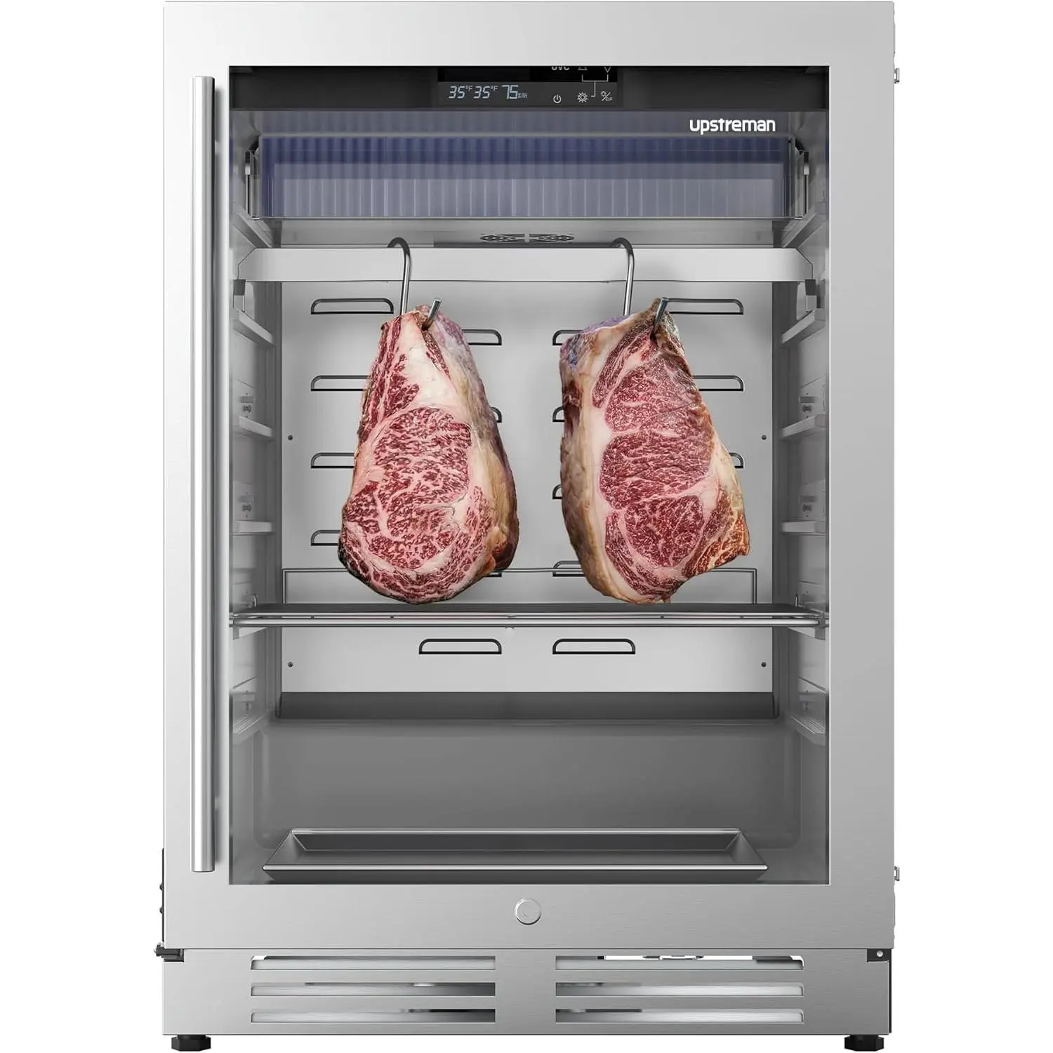 Upstreman Dry Aging Fridge for Steaks, 98L Dry Ager for Meat, Ribeye, Lamb, Ham, 149 lbs Capacity Professional Dry Age Fridge for Restaurant/Bar/Kitchen, Premium Aged Beef in 21-45 Days (3.5 cu.ft)-DA35