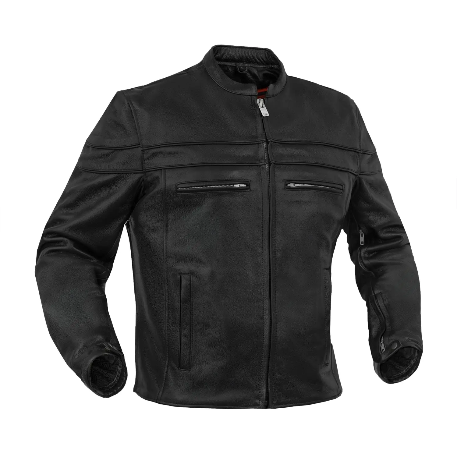 DANIEL SMART Men's Classic Cowhide Thermal Biker Jacket - Long Sleeve, Mesh, Soft, Stripes Design, Pockets, Layer-Friendly Tops for Motorcycle Riding
