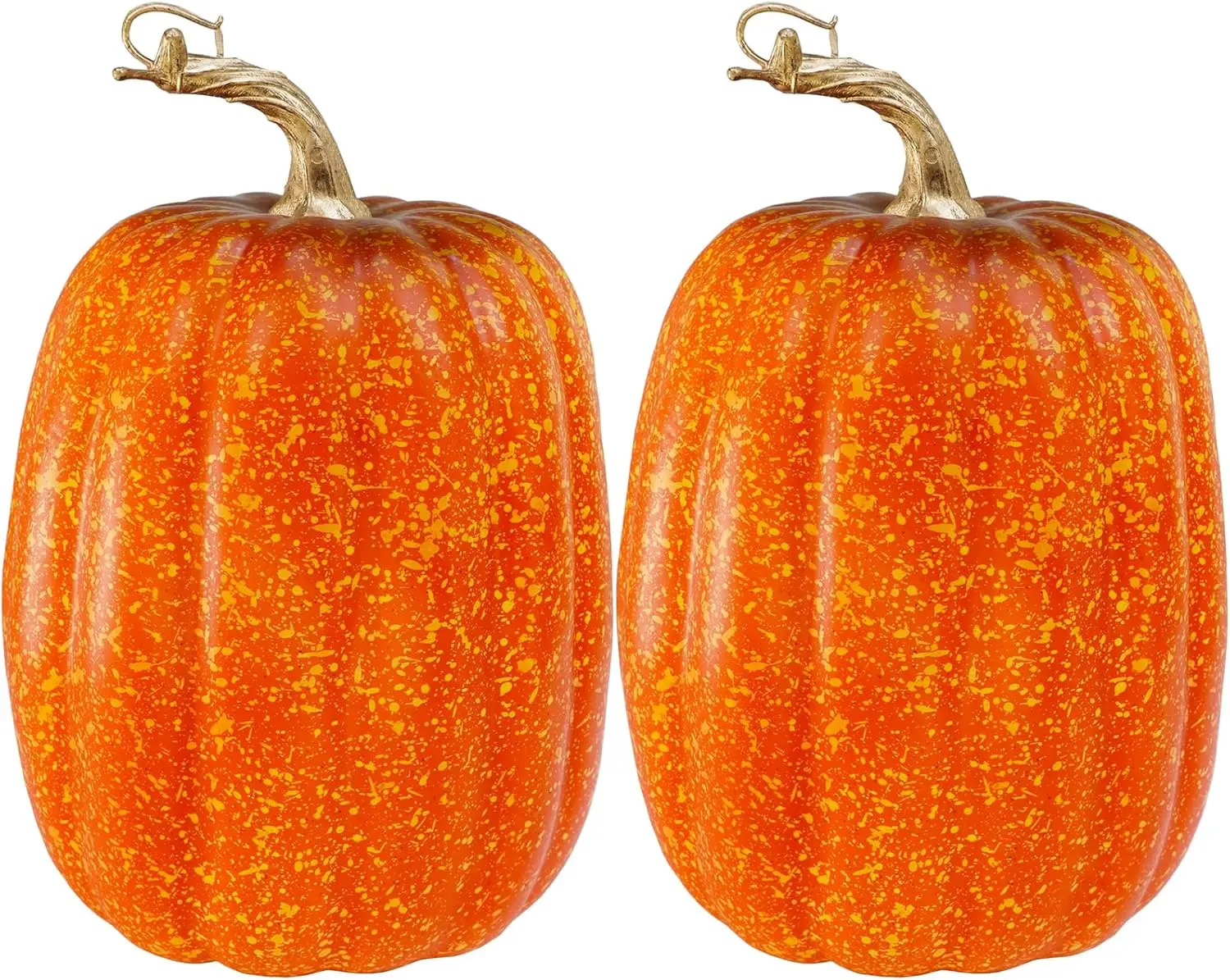 2 count Fall Large Orange Faux Pumpkins Decorative Artificial Pumpkins Big  Pumpkins for Autumn Harvest Party Halloween Wedding Festive Thanksgiving Table Centerpiece Mantel Shelf Porch Decor