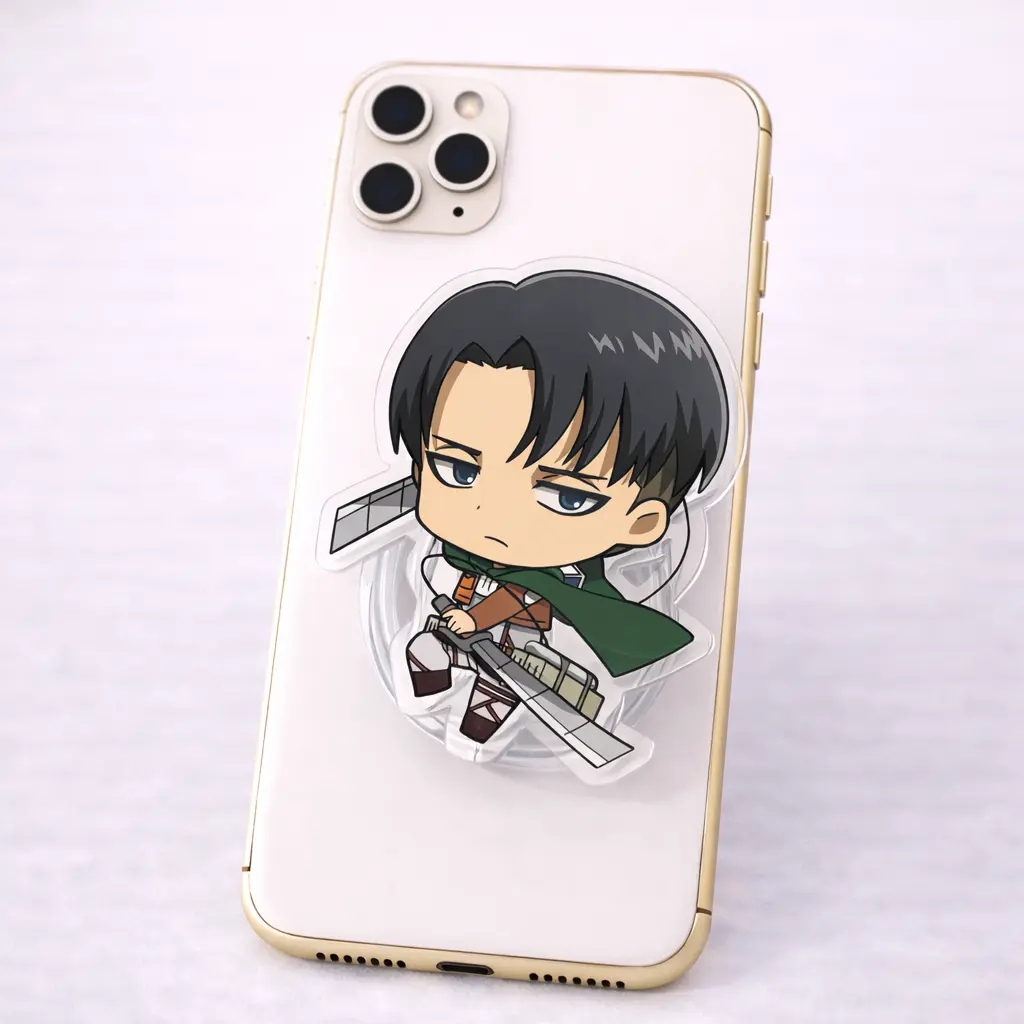 Cute AOT Chibi Levi Acrylic Magnetic Phone Grip - Aesthetic Captain Levi Y2K Japan Anime MagSafe Kickstand, Adjustable Compact Mobile Mount, Durable Cellphone Holder Accessory for Landscape Use