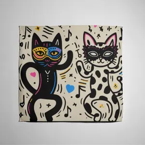 Meow Party Banadan - Colorful Cat Design with Masks and Musical Notes Pattern for Festive Events & Parties Lightweight Gifts