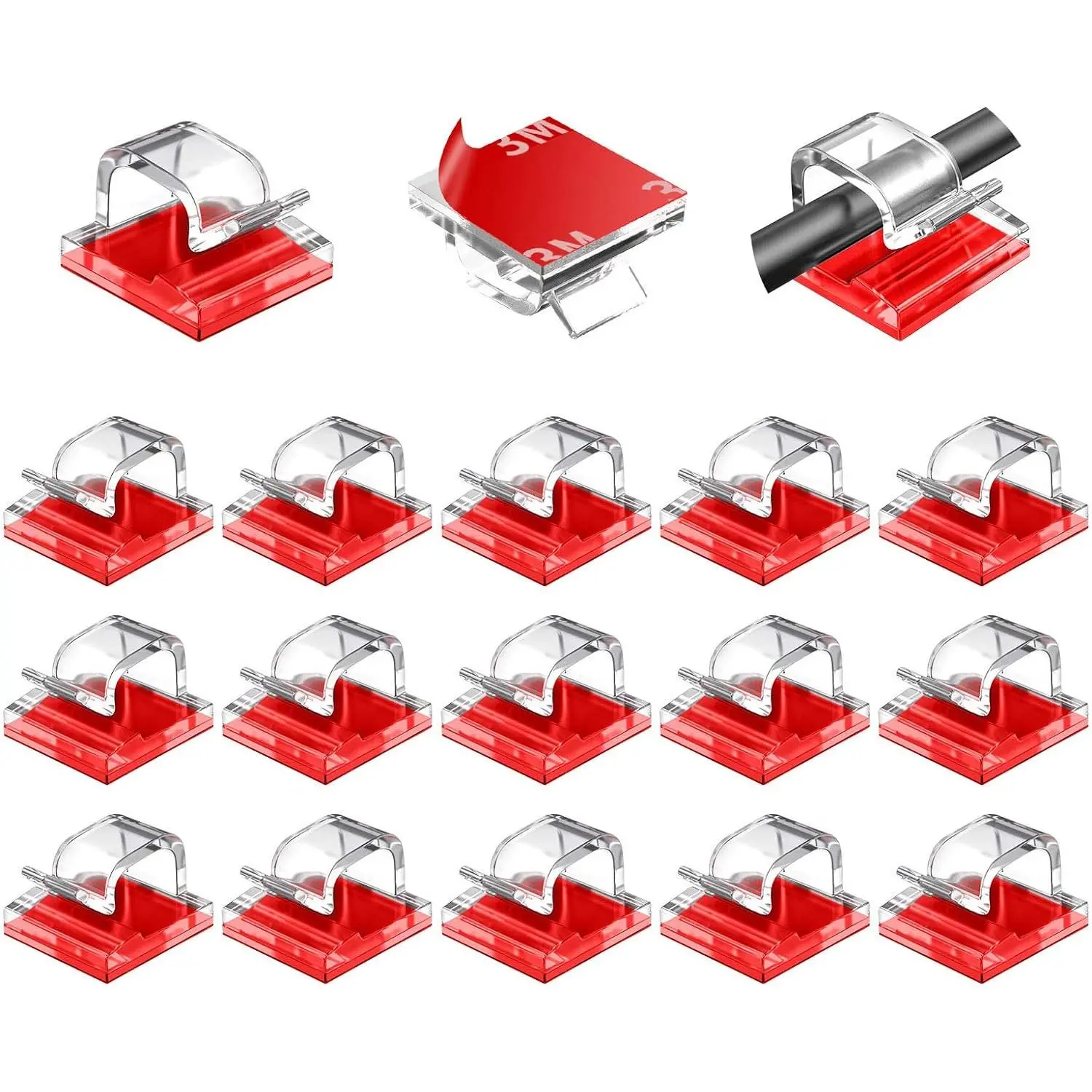 50-Count Durable Adhesive Cable Management Clips, Computer Accessories for Desk, Charger Cord Organizer, Easy-to-Remove Indoor Desk & Nightstand Cord Storage Solution