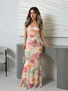 Elegant Backless Sleeveless Print Dress for Women, Chic, Summer Beachwear, Boho Style, Tropical Vacation, Wedding Guest Dress, Party Dress