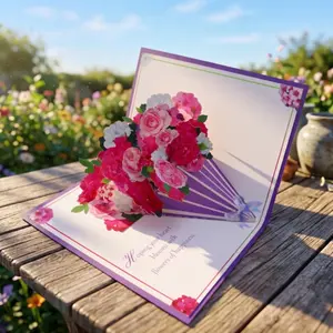 3D Rose Bouquet Card, Unique Floral Decorative Design, Handwritten Message Feature, High-Quality Paper, Creative Gift for Mother's Day, Teacher's Day, Valentine's Day