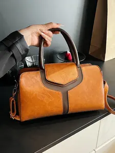 Women's High-Quality Patchwork Leather Handbag, Casual Tote with Shoulder Strap, Fashionable and Durable Design, Fashion Elegant Handbag, Perfect for Daily Use