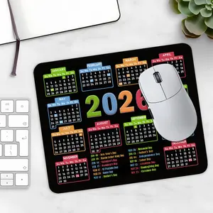2026 Calendar Mouse Pad, Small Square Non-Slip Desk Mat, Colorful Holiday Design Mouse Pad, Trendy Desktop Decorative Protector for Teens Students