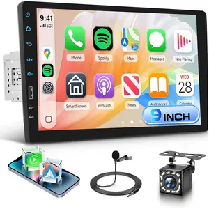 Rimoody 9 Inch Single Din Car Radio Stereo, Wireless CarPlay Android Auto, 1 Din Touchscreen Car Stereo, Bluetooth FM EQ USB SWC MIC, Support Mirror Link Backup Camera fathersdaygift