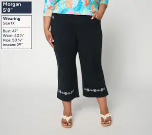Quacker Factory DreamJeannes Eyelet Cropped Wide Leg Pants