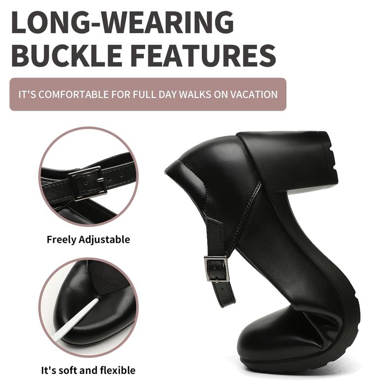 Women's Mary Jane Shoes, Round - Toe Chunky - Heel High - Heels with a 7CM Heel, Ankle - Strap Leather Casual High - Heels, Suitable for Formal Attire, Formal Occasions, Business and Suits Footwear Girl