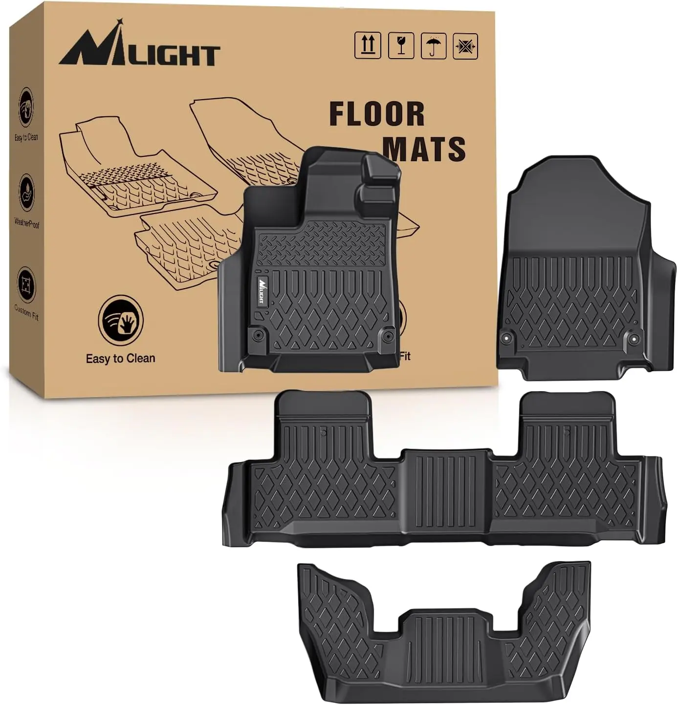 Nilight TPE All-Weather Custom-Fit Heavy-Duty Floor Liners for Acura MDX 2022-2024, CNC-Cut Protector with Water Retention & Clips, Automotive Car Accessories