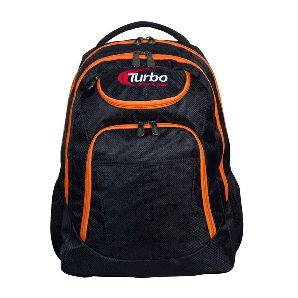 Unisex 1680D Nylon Turbo Shuttle Bowling Backpack - Black/Orange, with Dividers, Accessory Zipper Pockets, Curved Padded Shoulder Straps, Utility Design for Adults’ Bowling & Outdoor Activities
