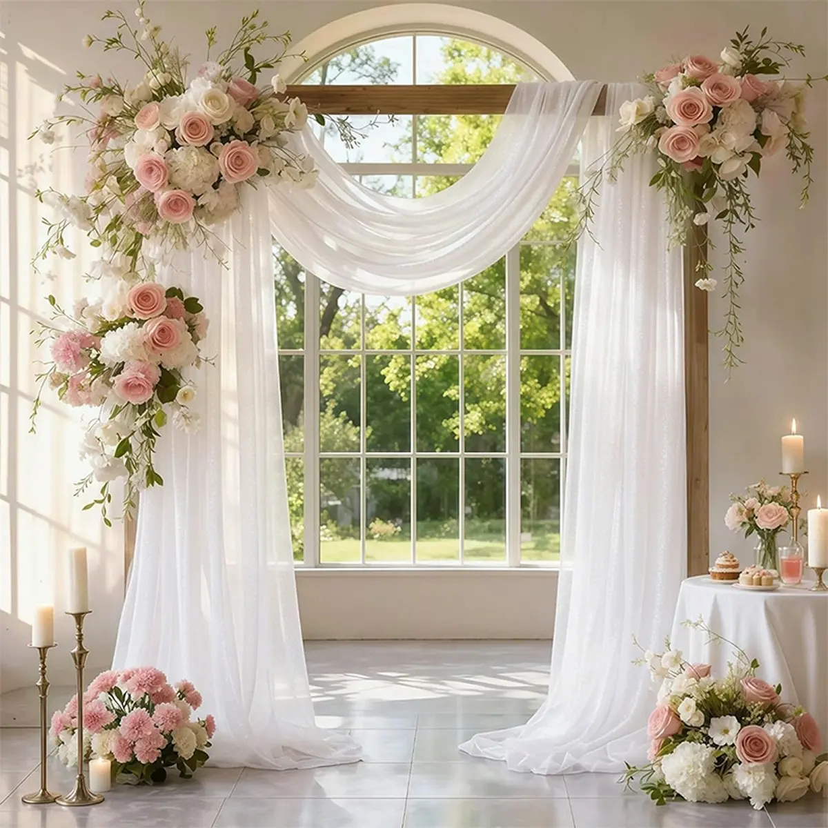2pcs Classic Plain Stretchable Sheer Fabric Curtain Backdrop, 75x600cm Ceiling Canopy Curtains for Wedding & Event Decor, Special Occasion Transparent Drapes