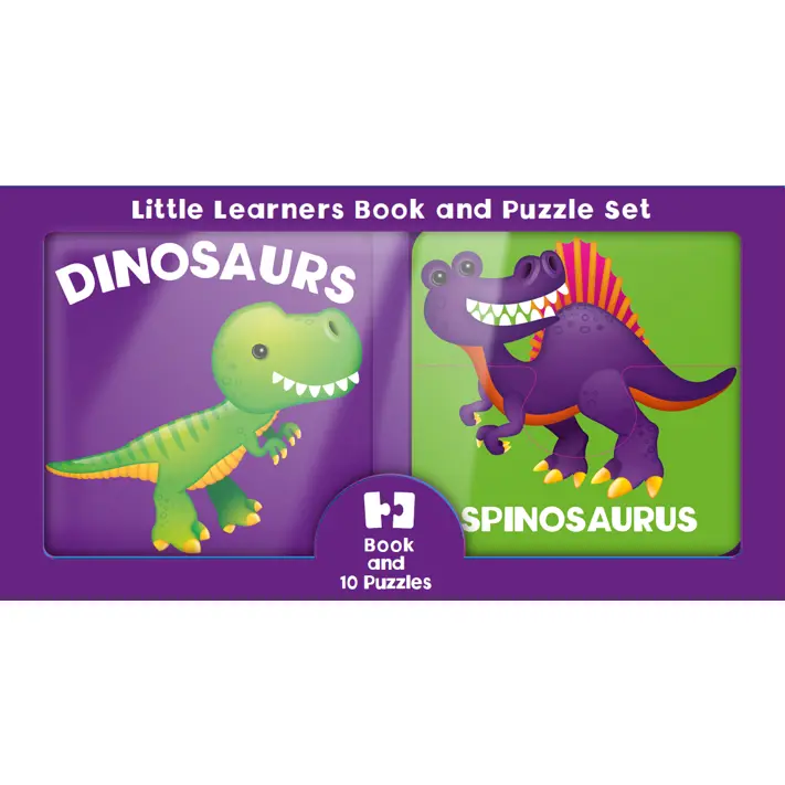 Kids' Dinosaur-Themed Little Learners Book & Puzzles Set - Gift Ideas for Kids, 3-6 Years, 10 2-Piece Puzzles for Reading & Dinosaur Learning