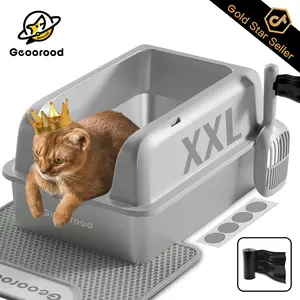 【Geoorood】Geoorood XXL Cat Litter Box Stainless Steel 20L with Lid,  XL Large Metal Litter Box High Sided Design,Anti-Urine Leakage, Include Cat Mat & Litter Scoop, Never Absorbs Odors, Easy Cleaning, Non-Sticky#February Stock Up