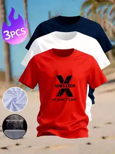 3PCS Men's Gen X Graphic Tees, "We Don't Care" Retro Print Short Sleeve T-Shirts, Summer Daily Wear Tops for Generation X