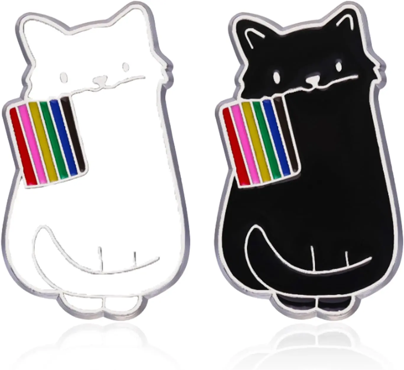 2Pcs Rainbow Flag Black and White Cat Brooch Pins LGBT Enamel Pin Subtle Pride Jewelry Gift for Lesbian Bisexual Gay Pride Ally Rainbow Accessories