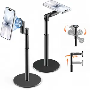 MagSafe 360° Adjustable iPhone iPad Desk Mount Portable Universal MagStand Phone Holder Sturdy Aluminum Alloy Base Strong Magnet Stable Mount for Vlogging Live Broadcast Perfect for Filming or Table Streaming