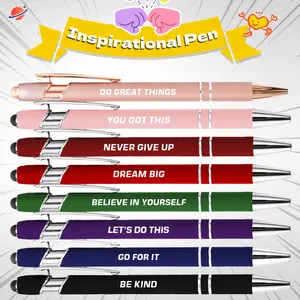 8-Pack Motivational Stylus Ballpoint Pens 10 Color Options Black Ink Retractable Smooth Writing Inspirational Quote Office School Gifts
