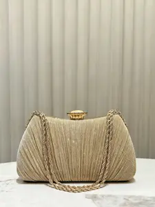 Glitter Foldable Chain Decoration Handbag, Stylish Metallic Shoulder Strap Crossbody Bag, Fashionable Shoulder Bag, Chain Crossbody Bags, Elegant Bags, Ideal for Formal Occasions & Gift