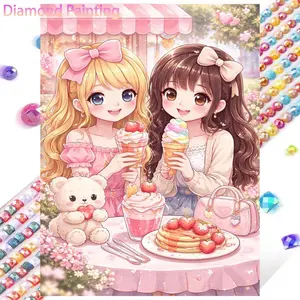 5D DIY Full Drill Round Diamond Painting - Diamond Painting Kit Girl Dessert Mosaic Canvas DIY Wall Art, Home Wall Decoration