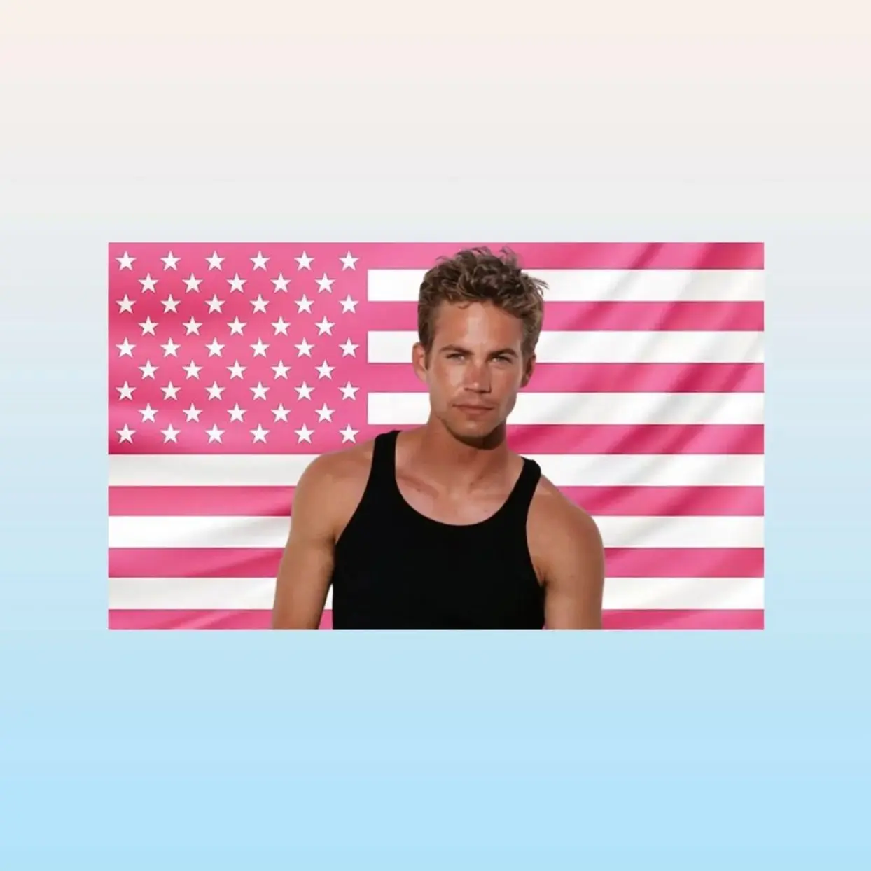 Young Paul Walker Pink American Flag Tapestry – Actor Wall Art | Fast Car Fan Decor | Aesthetic Pink Flag | Movie Lover Gift
