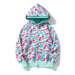 Double-Capped Shark Head Hoodie for Men Autumn/Winter Fleece-Lined Youth Cardigan with Zipper