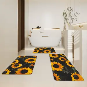 3pcs Set Kitchen Mat, Spring Sunflower Carpet, Anti Slip Soft and Comfortable Easy to Clean, Suitable for Bedroom, Living Room, Suitable for family use,Christmas Home Decor