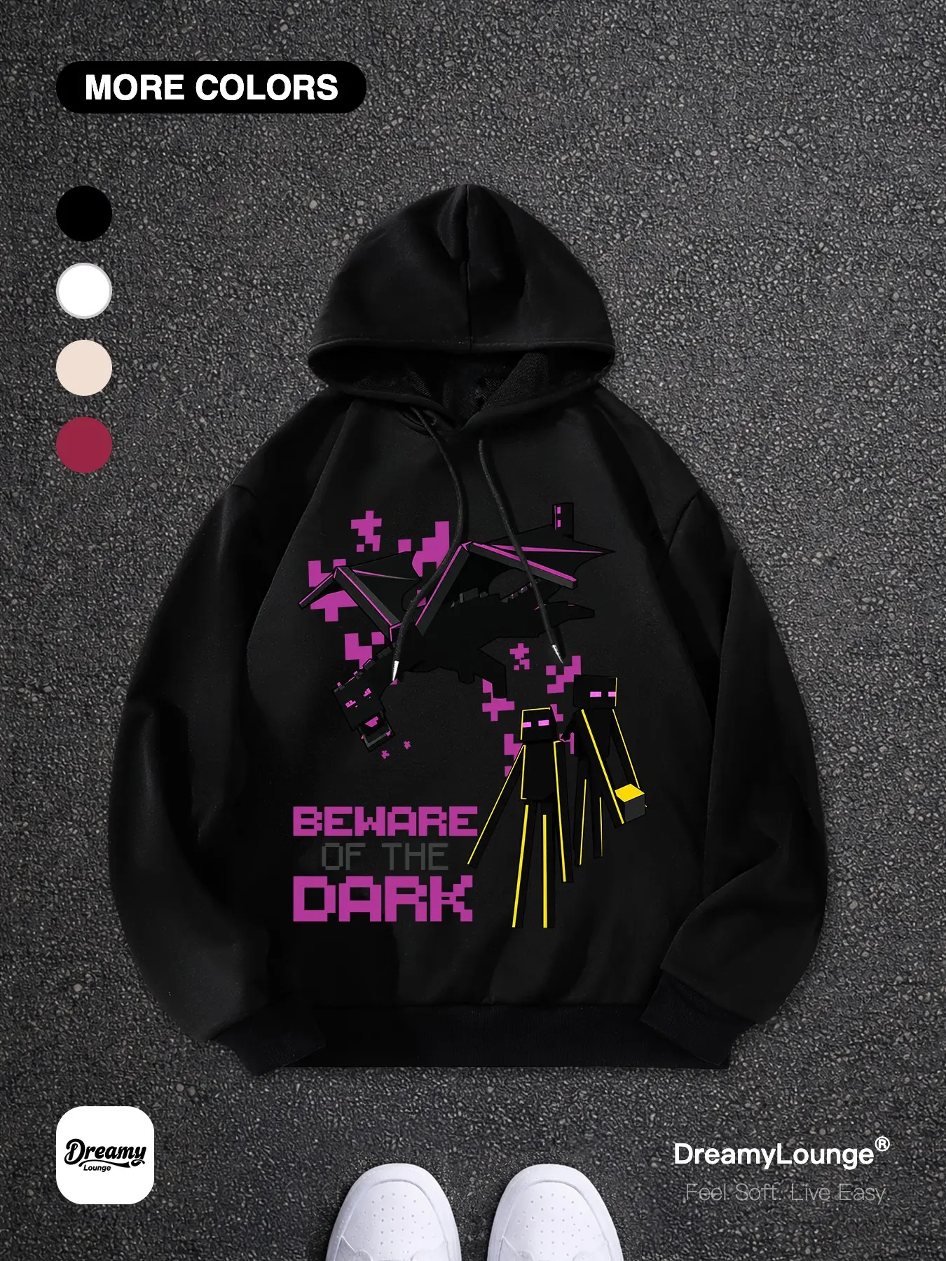 Classic Game Ender Dragon and Enderman Print Loose Hoodie, Casual Breathable Sweatshirt, Perfect for Daily Wear and Outdoor Activities