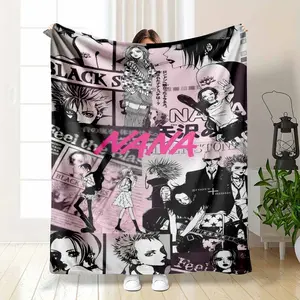 NANA Inspired Flannel Blanket Punk Rock Anime Art Print Design Soft Warm Cozy Lightweight Throw Perfect for Bedroom Decor Sofa Lounge Music Studio Gift for Friends and Fans Home Relaxation Use
