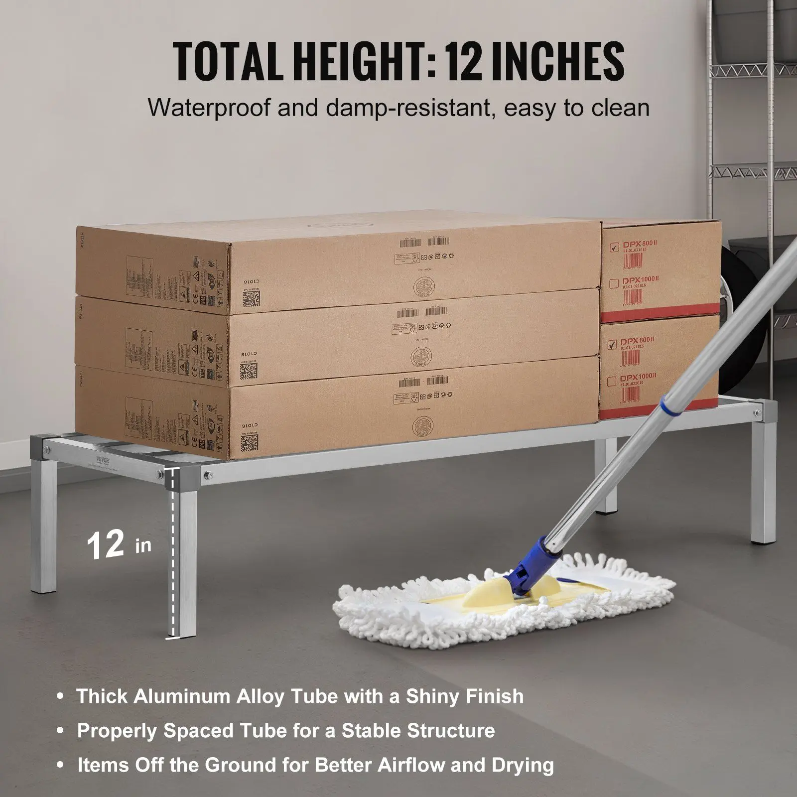 VEVOR Adjustable Aluminum Alloy Dunnage Rack, 1000 lbs (454kg) Capacity, 60in x 20in x 12in Rust-Resistant Organizer for Pipes, Kitchen & Warehouse Storage