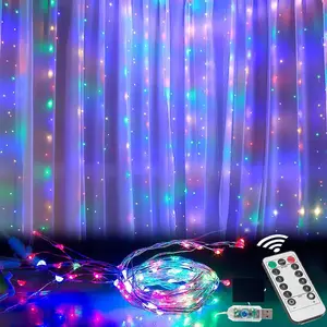 300Led Cuttable Curtain String Lights 10x10ft with Remote Window Lights for Bedroom Wedding Party Festive Season Propose Marriage (Colorful)