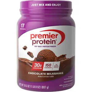 Premier Protein Powder, Chocolate Milkshake, 30g Protein, No Added Sugar, 100% Whey Protein, Keto Friendly, Soy & Gluten Free, 24.5 oz, 17 Servings (Packaging May Vary)