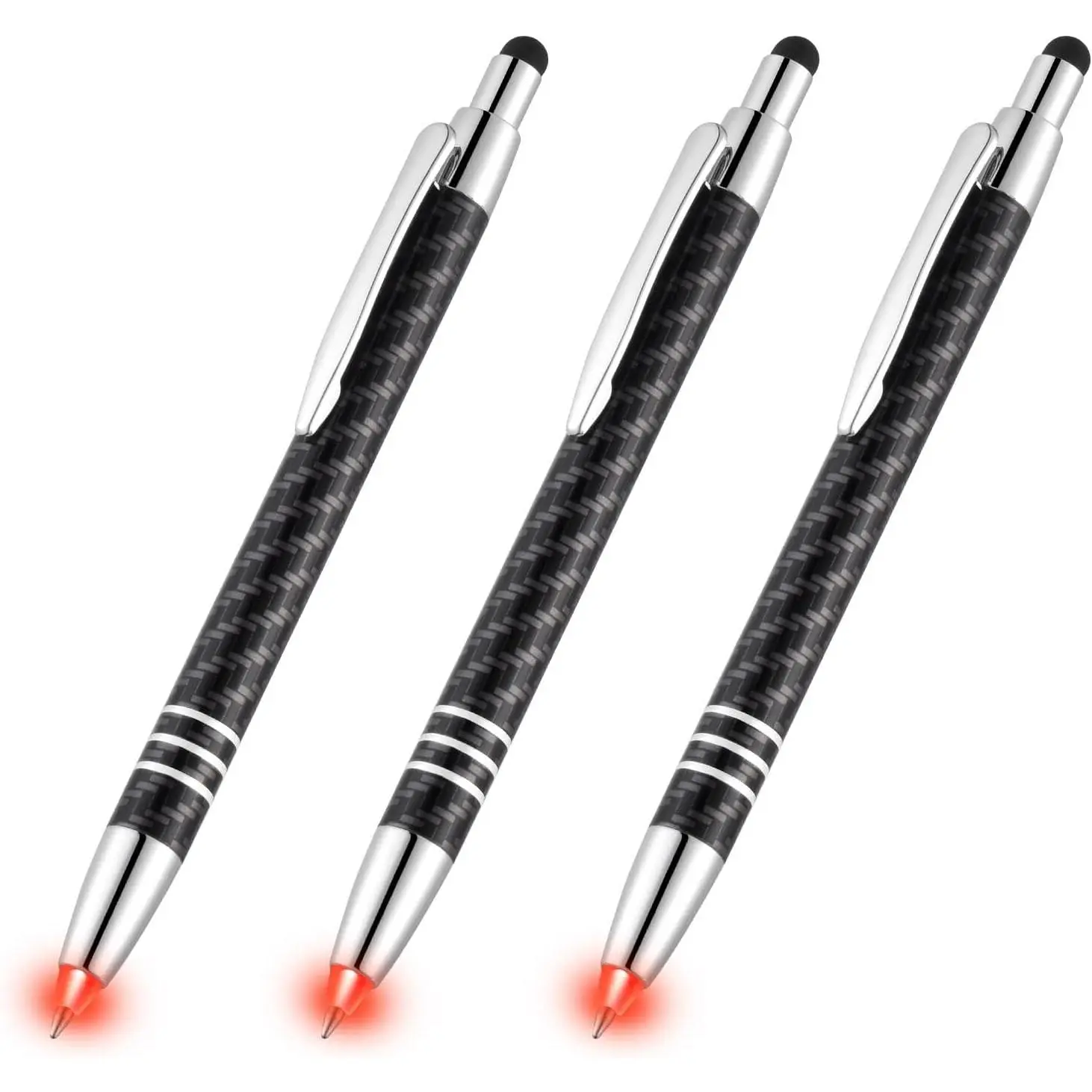 Lighted Tip Pen with Stylus 3-in-1 - LED Penlight Light Up Pen Light Ballpoint Pen with Light for Writing in the Dark - Pack of 3 - Red Light - GL006