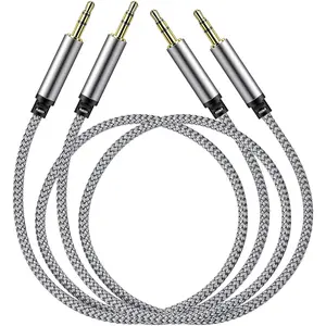 3.5mm Audio Aux  - 2 Pack 1.5ft Nylon Braided Hi-Fi Stereo Audio TRS  for   Stereos, Headphones, Speakers, Laptops, Grey