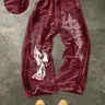 Unisex Washed Cotton Soft Gothic Print Sweatpants, Athleisure Sweats, Side Hem Stitching, Elastic Waist, Casual Athletic Fitted Trousers, All Seasons Gym