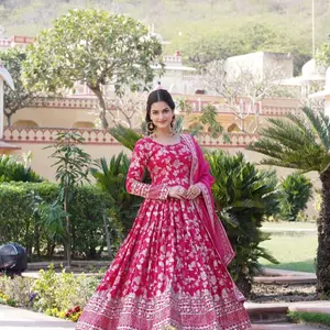 Women purple jacquard   Gown  anarkali wedding party wear Eid collection Indian set