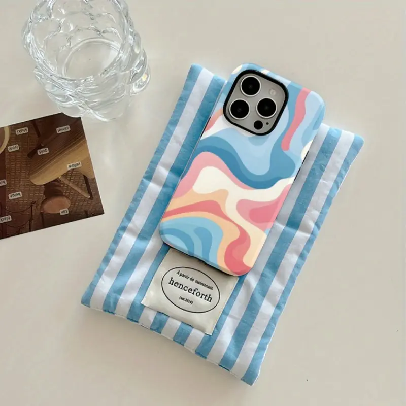 Red Wavy Flowing Groovy Lines 2-in-1 Integrated Film Phone Case, Tough Dual-Layer Construction for Superior Shock Protection, Ideal Gift Phone Cover; Compatible with iPhone 11–17 Pro Max, Samsung Galaxy S23–S26 Plus / Ultra / FE