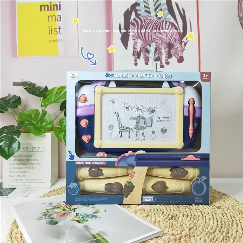 Cartoon Telephone Magnetic Black and White Drawing