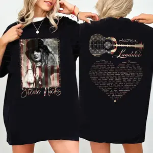 Stevie Nicks American Flag Tee – Landslide Lyrics Back Design Vintage Rock Tee, Fleetwood Mac Inspired Music Shirt, Retro 70s Classic Rock Apparel
