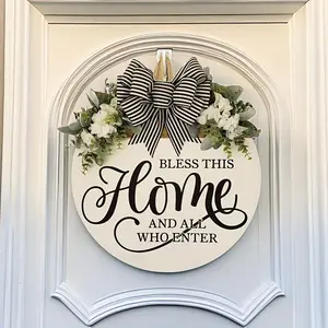 Letter & Bow Pattern Door Hanger, 1 Count Welcome Home Door Hanger, Festive & Party Supplies for Front Door Decoration, Ornaments, Flowers, Hanging Decoration