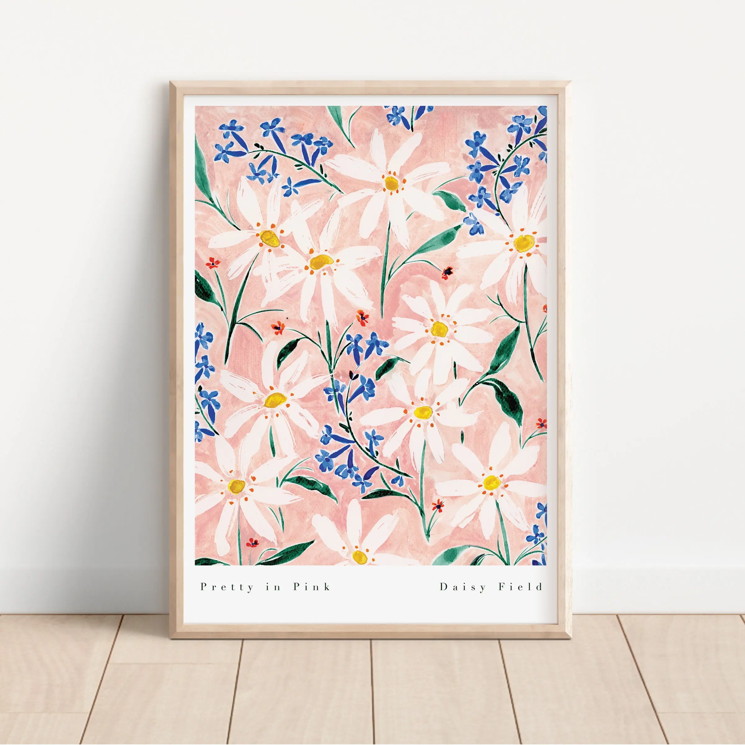 Pretty In Pink daisy flower Art Print- Pink Floral watercolour Wall Art- Girls Bedroom Unframed