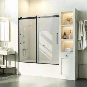 Frameless Sliding Bathtub Door 56-60 In W X 60 In H, Wide Opening Shower Glass Door, Tempered Safety Glass, Clear Panels, Reversible Left Or Right Mount, Easy Install Hardware, Modern Bathroom Renovation
