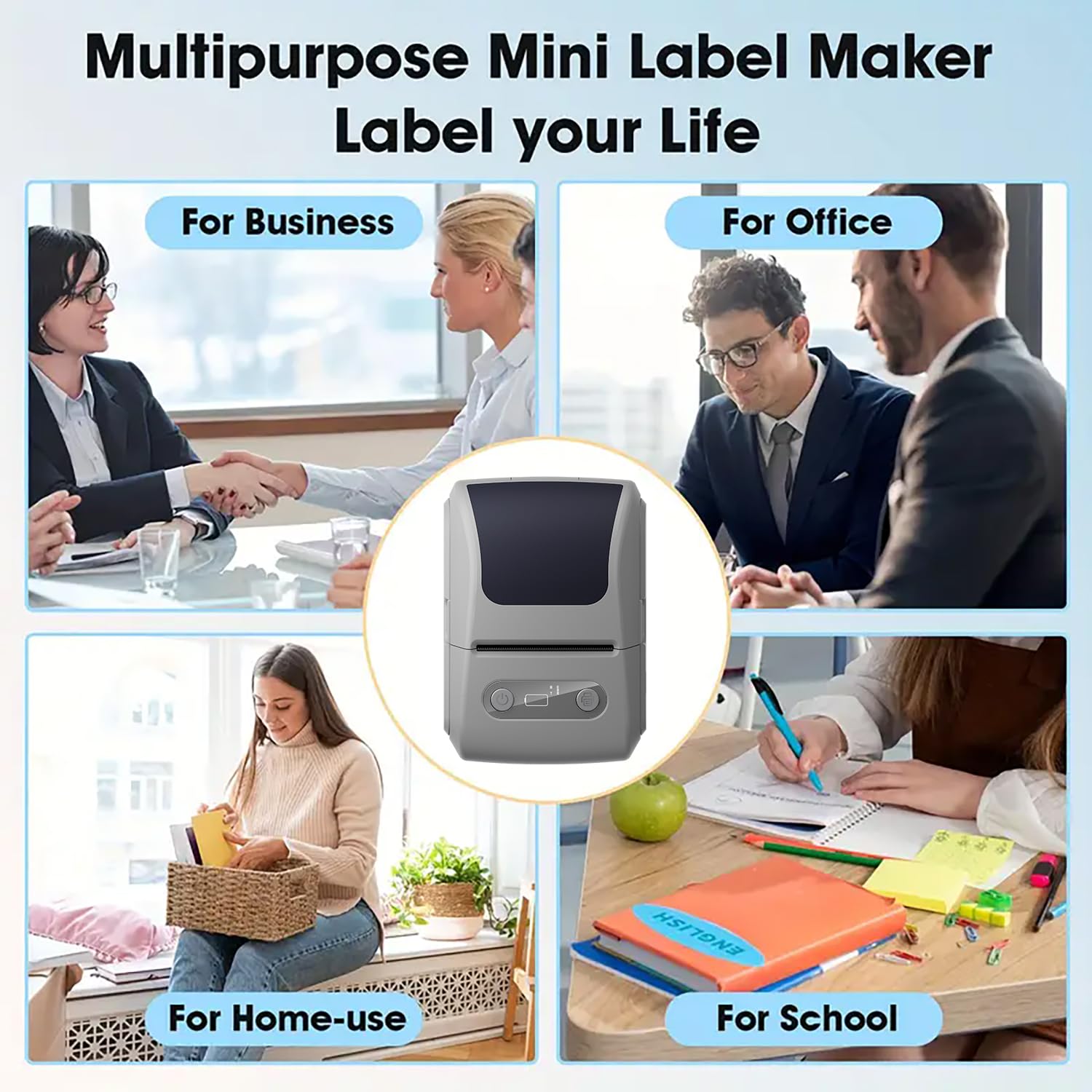 Label Maker with Tape, Label Printer for Business, Sticker Printer- Compatible with 12-57mm Width Labels, Wireless Connectivity, High-Speed Printing, 1200mAh Battery, for Office & Home