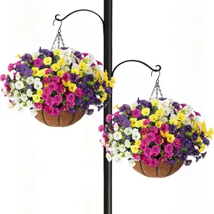 2 sets of artificial hanging floral faux plant baskets, artificial silk petunia potted plants, ideal for outdoor decoration in spring and summer – 2 hanging plant pots, (mixed colors, 24 flowers total)